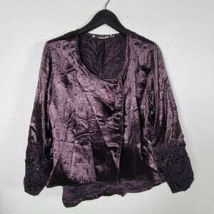 Soft Surroundings Womens Velvet Jacket With Lace Sleeves Plum Size Large